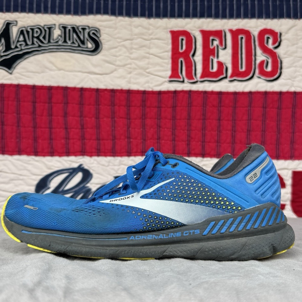 Size 11 - Brooks Adrenaline GTS 22 Blue Yellow Running Shoe Men's Sneakers